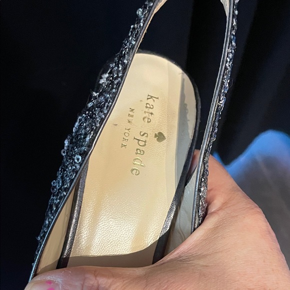 Kate Spade Charm Slingback Glittering Silver Sequin Heels preloved 7.5/8 - Picture 15 of 17